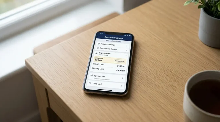 Smartphone met de stortingslimiet-instellingen in het account van een legale bookmaker