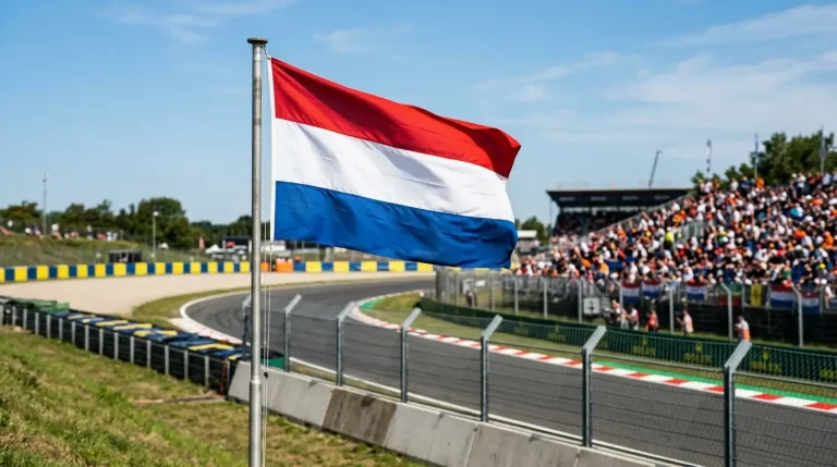 Nederlandse vlag bij een Formule 1-circuit als symbool voor legaal wedden onder KSA-toezicht