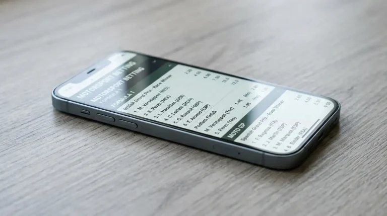 Smartphone met de odds van een Formule 1-markt bij een legale bookmaker