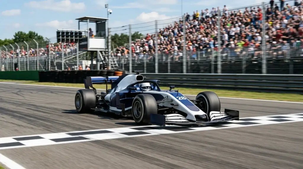 Formule 1-coureur die als eerste over de finishlijn rijdt tijdens een Grand Prix